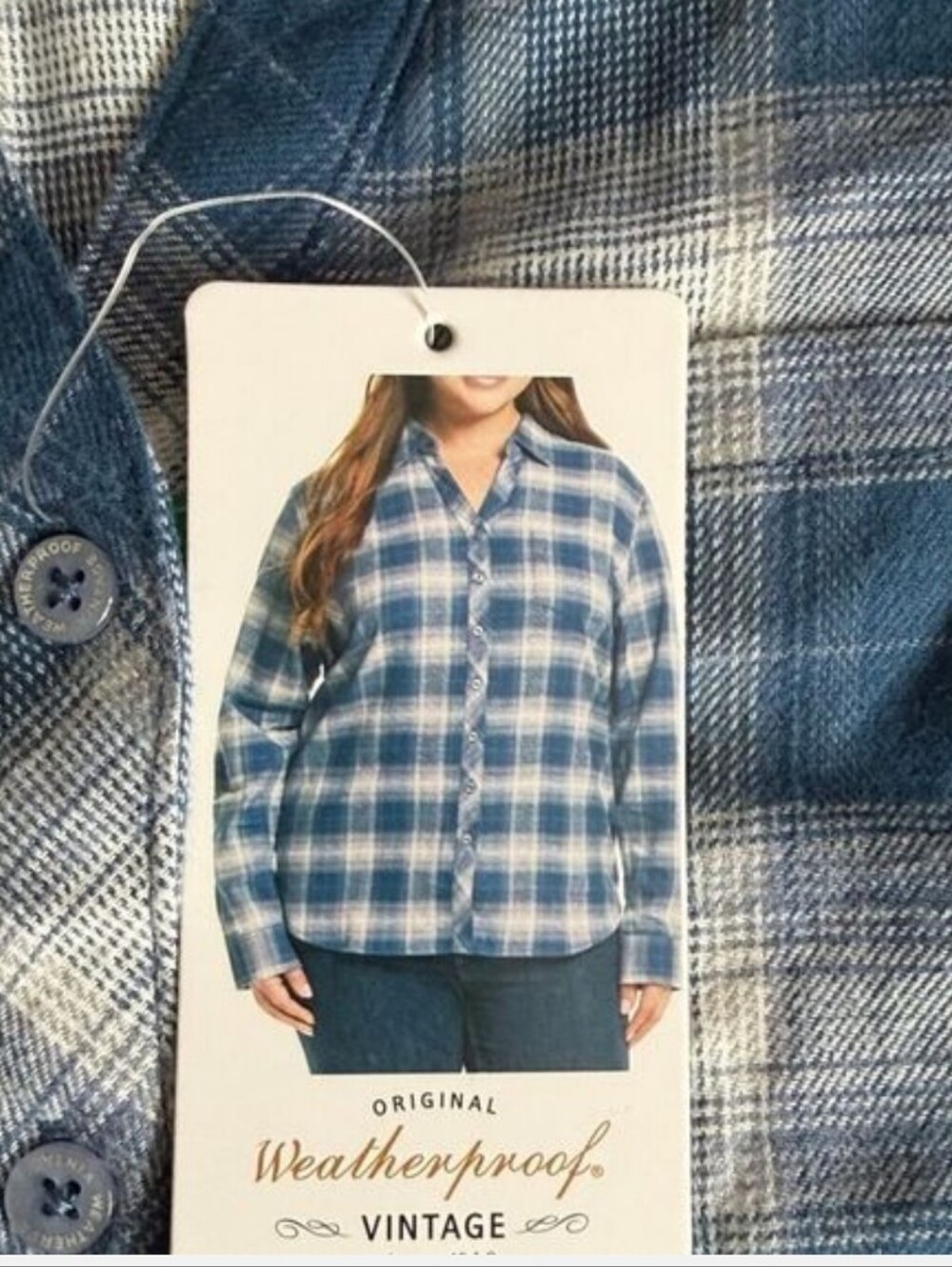 Women's Blue Flannel Long Sleeve Shirt - Weatherproof Vintage - XXL